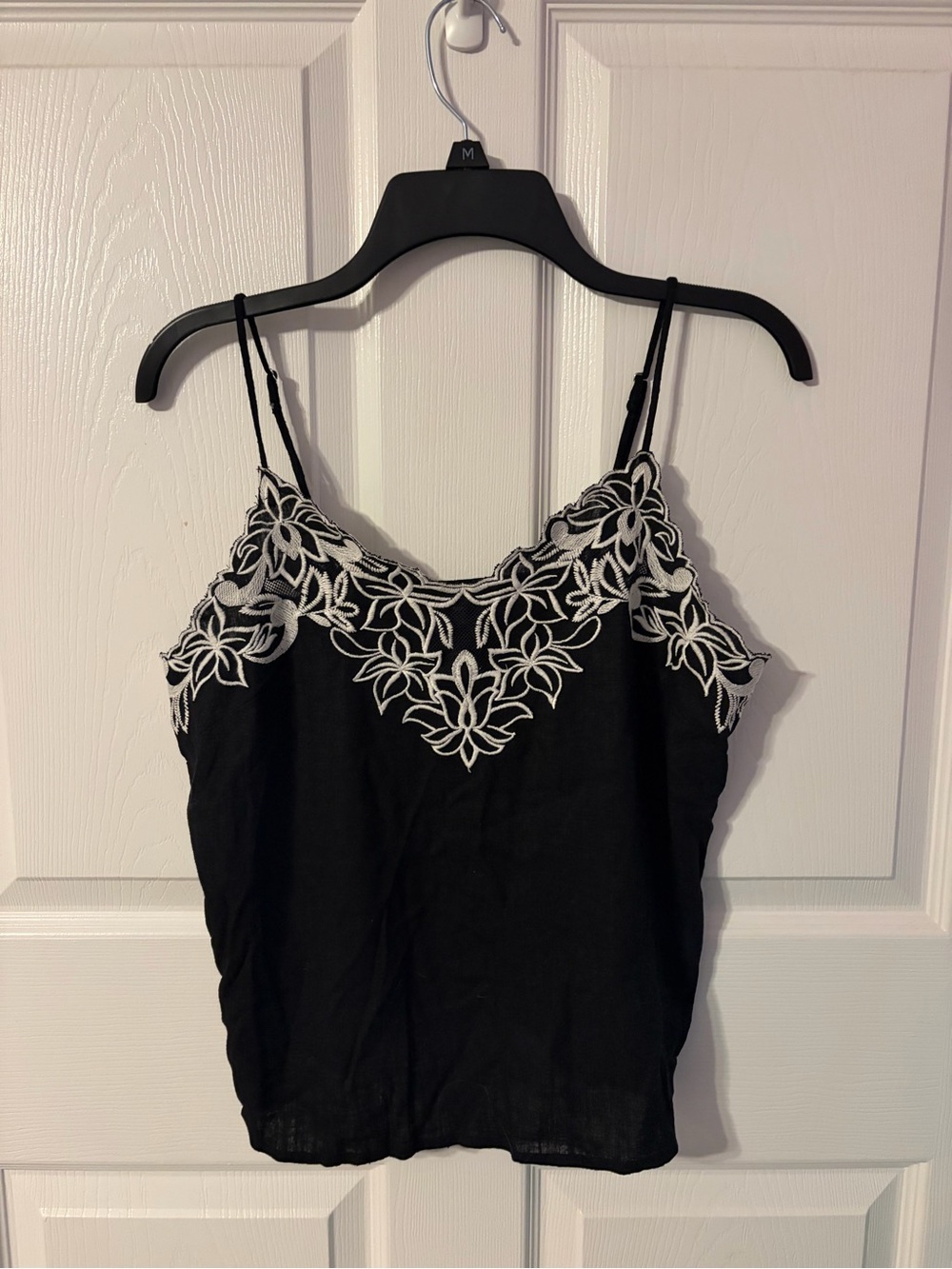 Black Cami with White Floral Trim